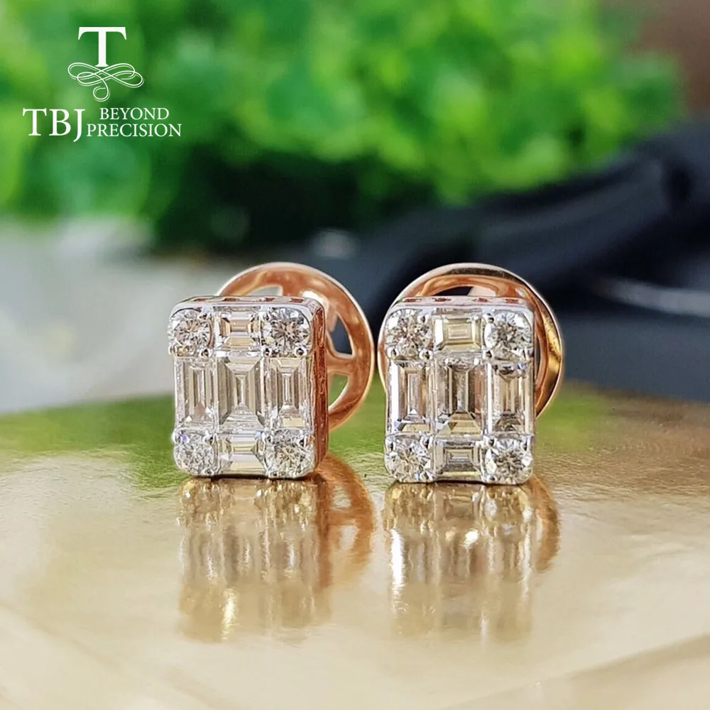 

TBJ,18K rose gold white diamond earring ,natural 0.96ct africa real diamond 2ct each looking cluster setting fine jewelry lady