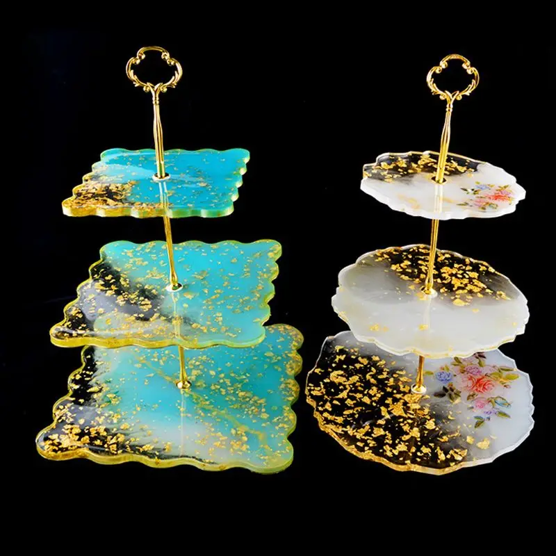 

3 Tier Square Cake Fruit Food Plate Stand Resin Casting Mold Irregular Fruit Disc Big Plate Resin Mold Fruit Tray Moulds