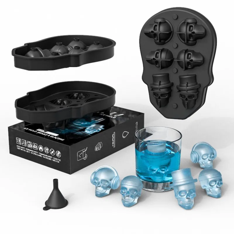 

6 Ёмкость 3D Череп Форма кубика льда многоразовые Еда из пищевого силикона Материал легко вынимать подходит для виски и коктейлей напитки