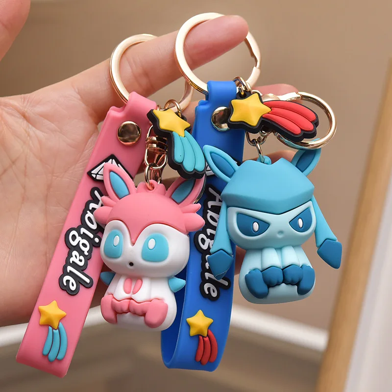 

Pokemon Eeveelution Series Action Figure Bikachu Car Keychain Accessories Pvc Soft Rubber Bag Key Ring Children Students Gift