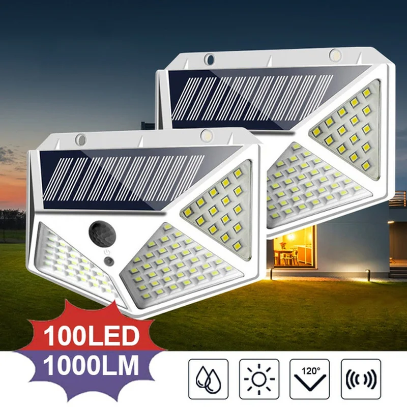 

Уличный настенный светильник на солнечной батарее, 100 светодиодный одов, 3 режима, широкий угол освещения 270 °