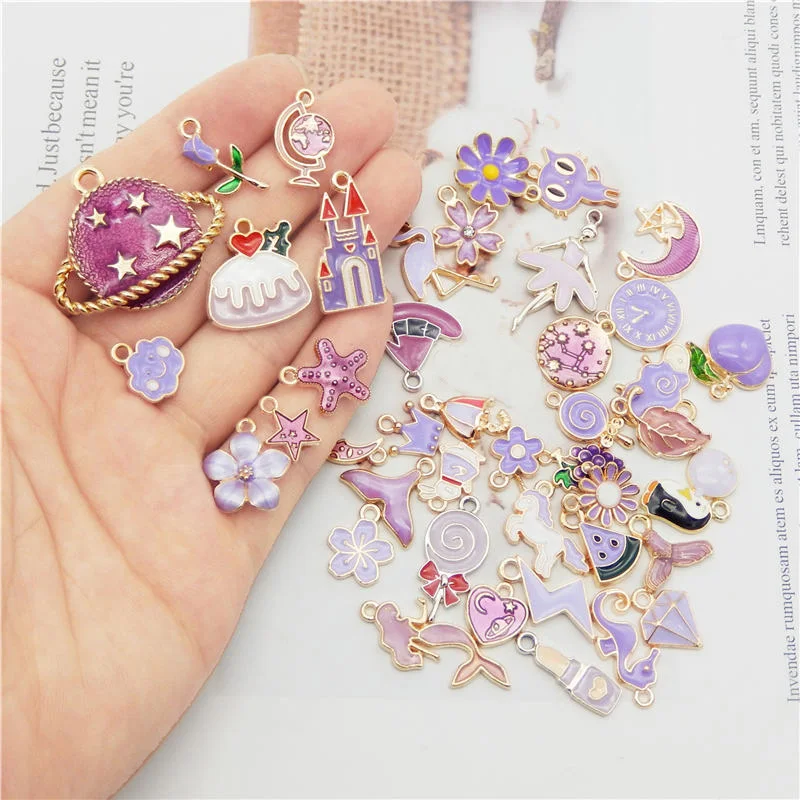 

20PCS/10Pairs Enamel Random Fruit Animals Flowers Alloy Pendants Earrings Jewelry Making Accessory Purple Yellow Red White Pink