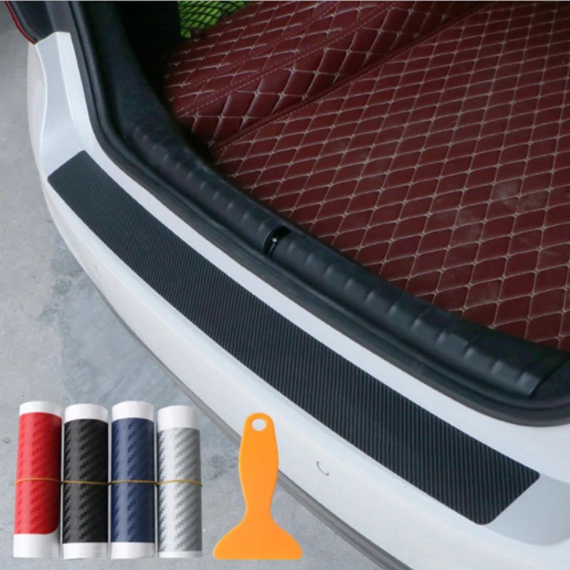 

10sets Trunk Rear Guard Plate Sticker Car Rear Bumper Trim Anti-Kicked Scratch Protection Sticker Strip 3D Carbon Fiber Film
