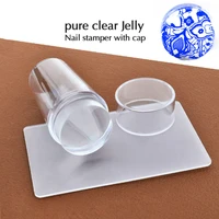2018 unique new design pure clear silicone nail art stamper scraper with cap transparent 2 8cm nail stamp stamping tools