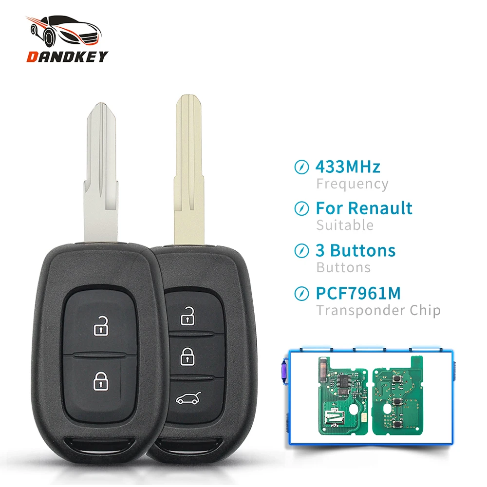 

Dandkey 5pcs For Renault Sandero Dacia Logan Lodgy Dokker Duster 2016 2/3 Buttons Car Remote Key 433mhz PCF7961M Chip Fob Uncut