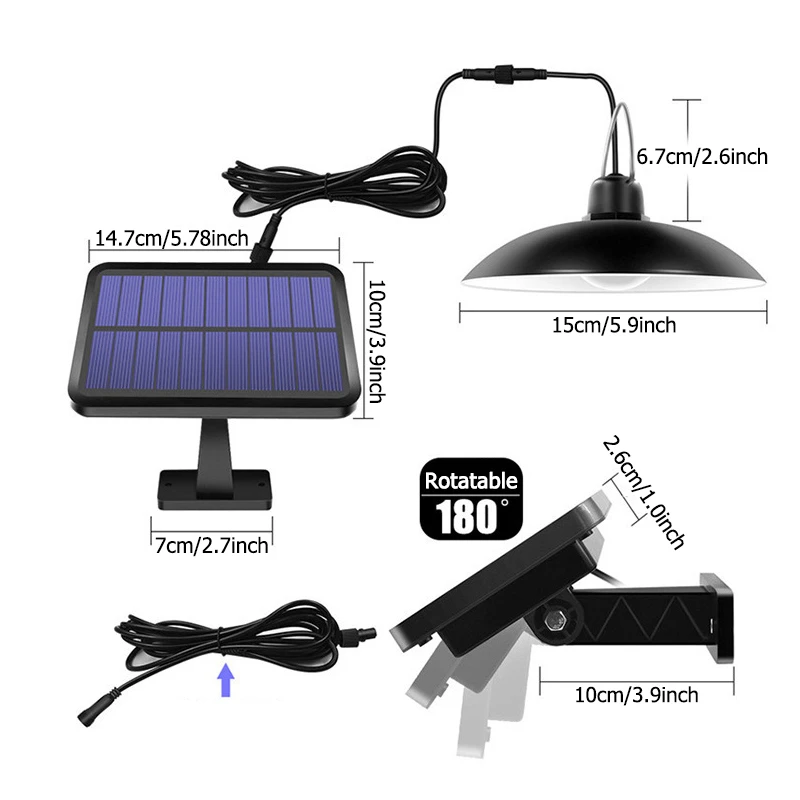 

Double Head Solar Pendant Light Outdoor Indoor Solar Lamp with 300cm Line Warm White/White Lighting for Camping Home Garden Yard