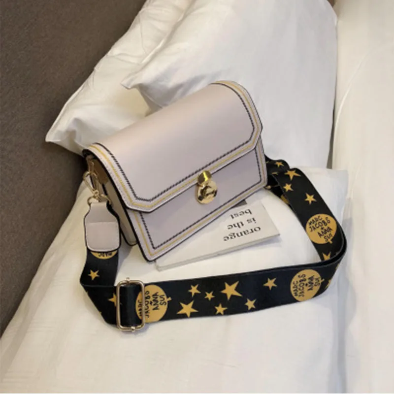 Bag for women new Korean style straddle bag outdoor travel chic wide band sewing fashion one shoulder small square bag