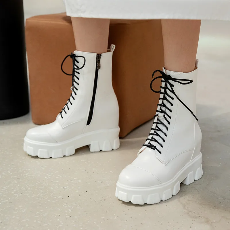 

ASUMER 2020 new arrive women ankle boots round toe lace up zip wedges platform boots fashion autumn winter punk shoes woman