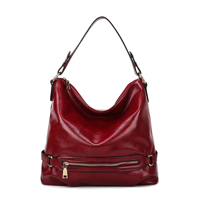 Wine red Винтажные женские масляные кожаные роскошные сумки женские сумки через плечо для женщин Хобо Сумка Через Плечо Дизайнерские женские сумки - Цвет: Wine red