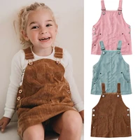 2020 baby summer clothing toddler kids baby girl mini retro dress strap corduroy dress suspenders solid overalls outfit 0 5t