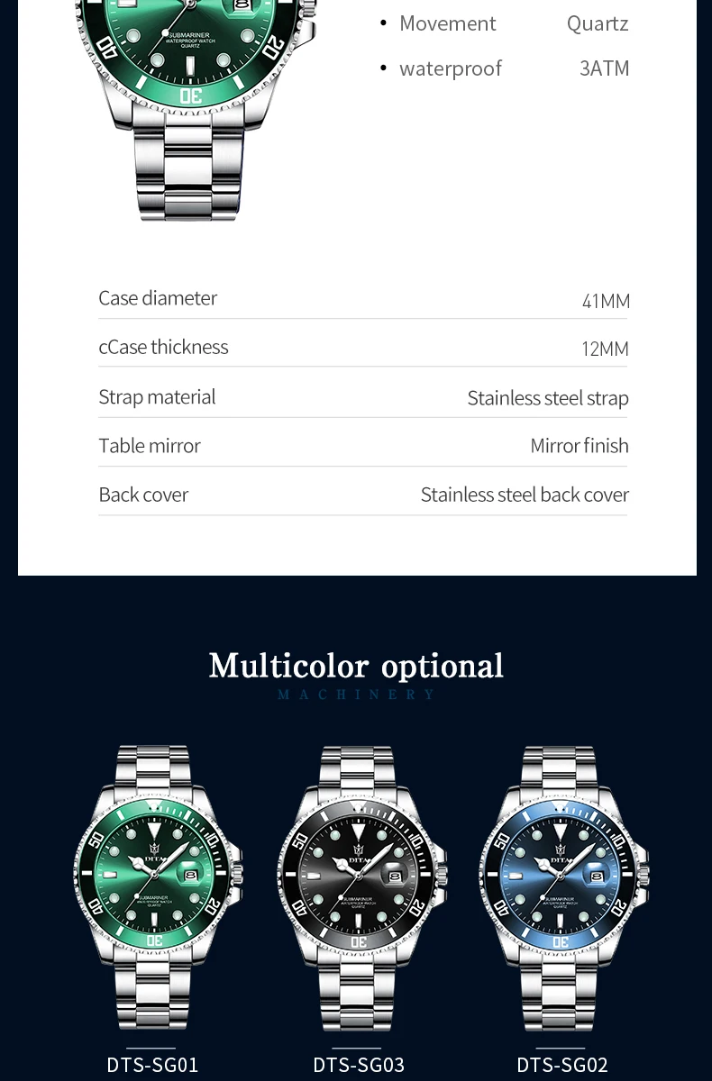 

DITA Top Brand Luxury Fashion Diver Watch Men 3ATM Waterproof Date Clock Sport Watches Mens Quartz Wristwatch Relogio Masculino