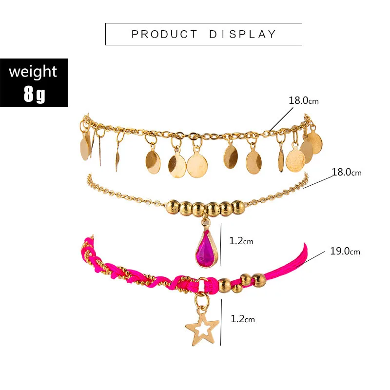

3 pcs/set Paillette Tassel Ankle Bracelet Anklets for Women Pentacle Star Charm Ankle Bracelets Jewelry for Girls Chain on Foot
