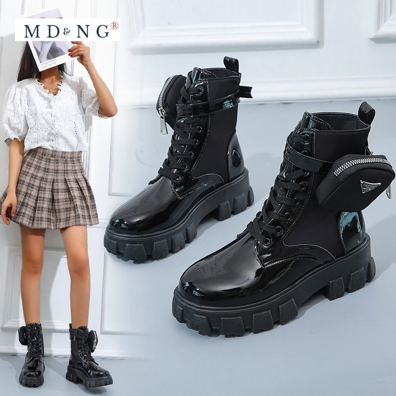 

MDNG 2021 Autumn Winter New Women's Thick-Soled Leather New Boots Casual Women's Boots Women's High Boots Platform Boots Shoes