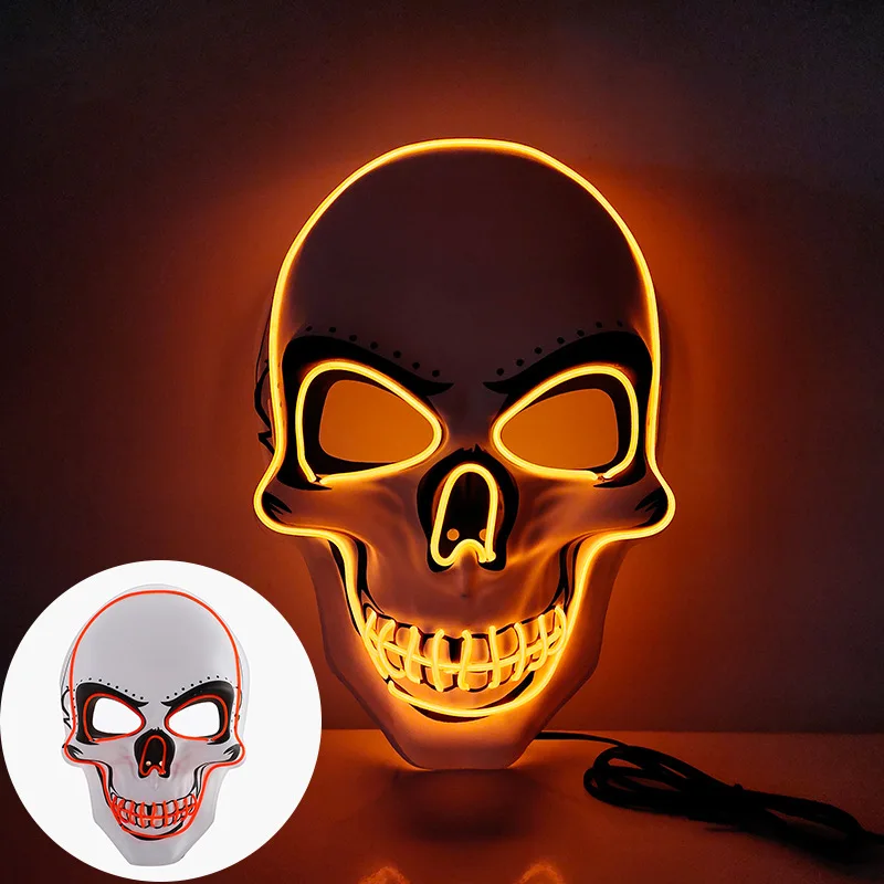 

Glowing Skull Mask Horror Clown Skull Glowing Mask Bar Party Halloween Mask LED Cold Light Mask Adult Cosplay Ghost Face Mask