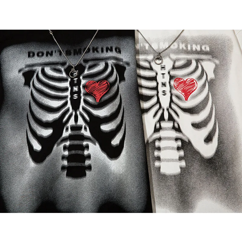 

Hip Hop Streetwear Skeleton Printed Long Sleeves T Shirts Mens Harakuju Casual Oversized Loose Cotton O-Neck Tshirts Unisex Tops