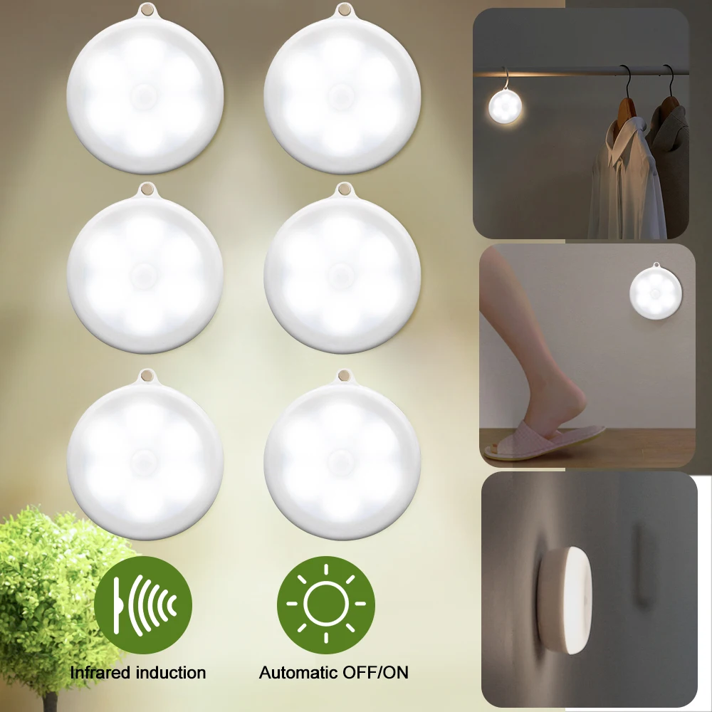 

6 LED Wireless Infrared Motion Sensor Night Light Sensing Lights Wall Lamp Closet Stairs Automatic Lamps