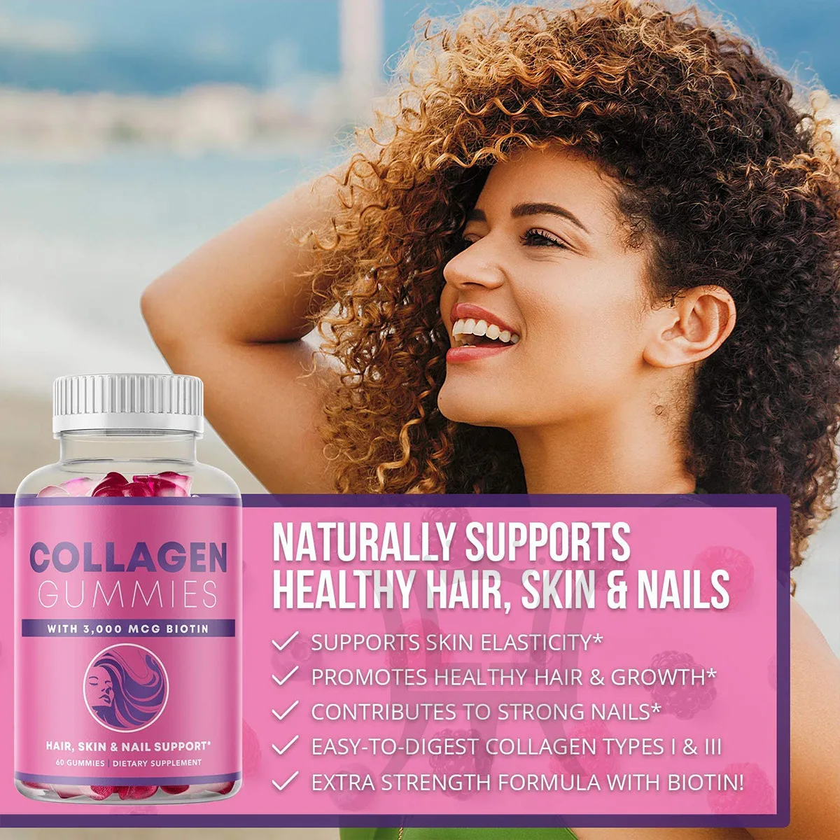 

Collagen Gummies 60tablets Supplement with Biotin +Vitamin C for Hair, Nails, Skin and Joint Health