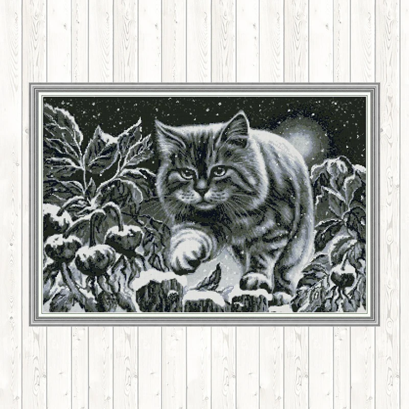 Черная кошка на снежной ночи DMC Счетный крест вышивка набор для рукоделия 14ct