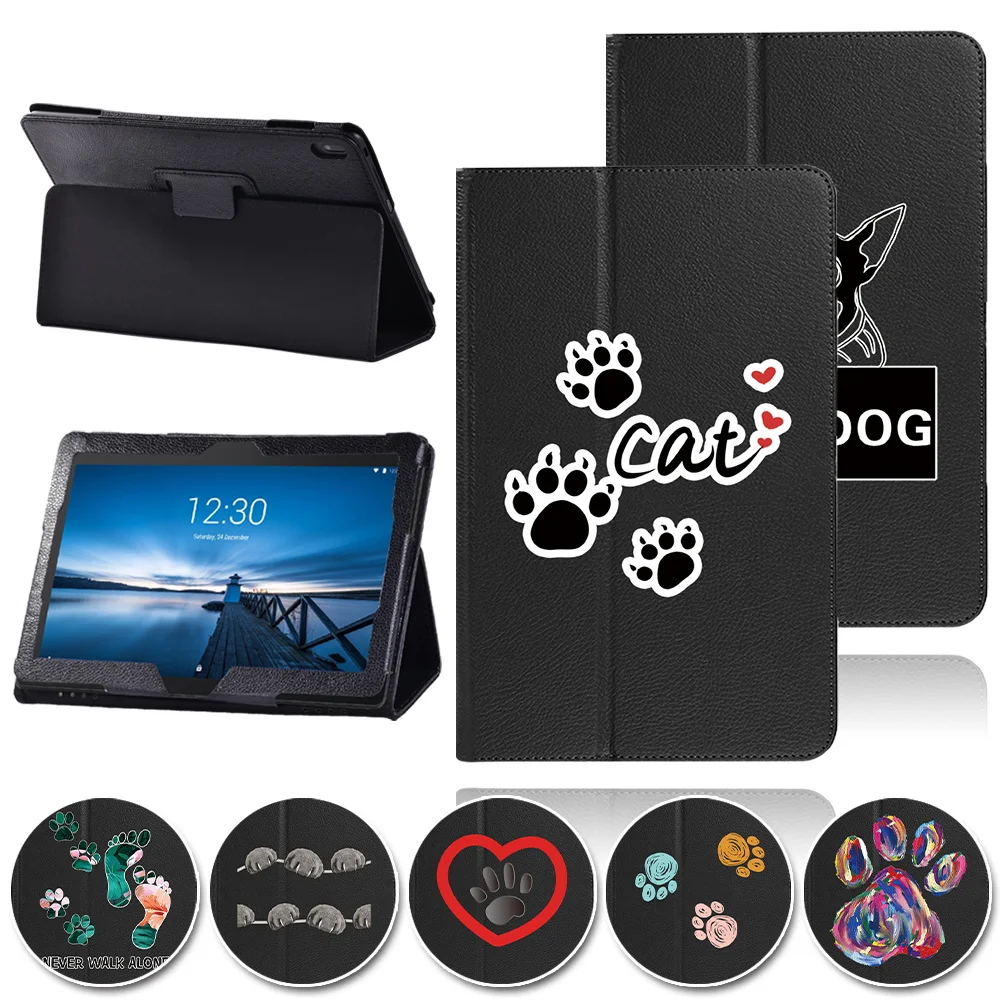 

Capa Case Tablet for Lenovo Tab E10 10.1 Footprints Pattern Rear Support Dust-proof Water Proof Leather Protective Folding Cover