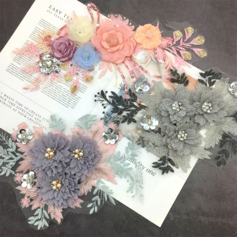1 шт. 3D Цветочная вышивка нашивки для невесты кружевная ткань шитья Аппликация из