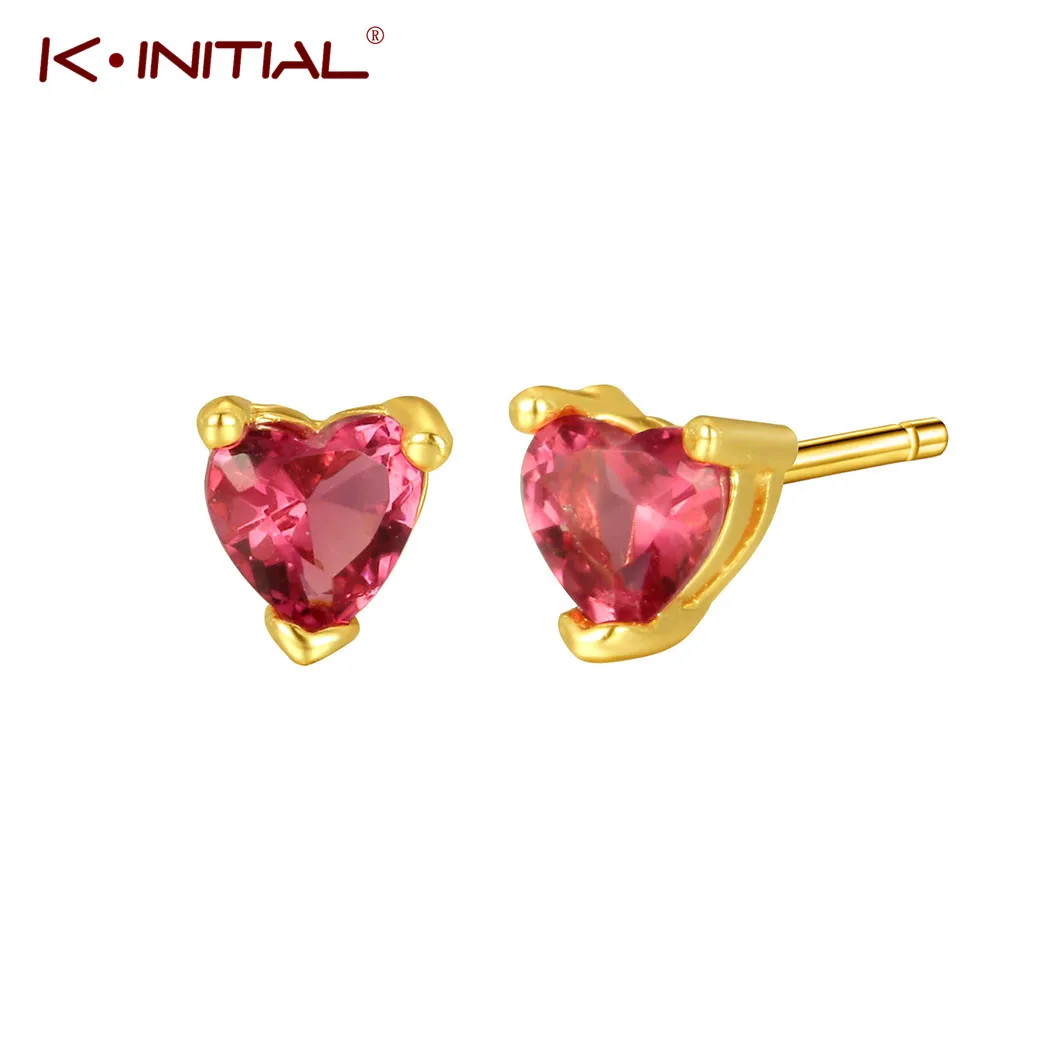 

Kinitial Korean Red Heart Stud Earrings For women Girl Tiny crystal Geometric Post Earring wedding Boucle D'oreille Jewelry