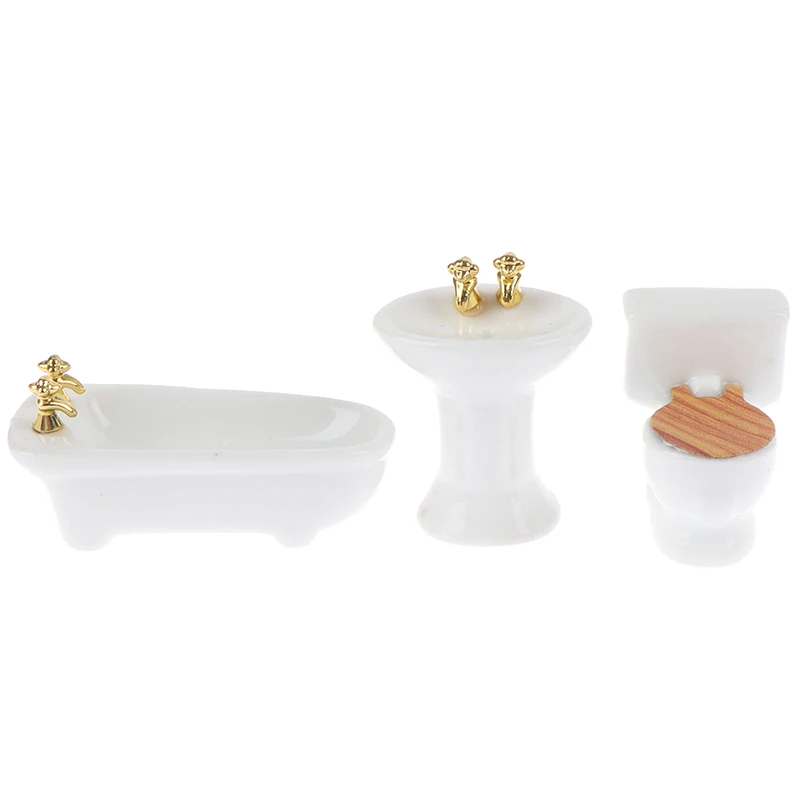 1Set(3pcs) 1/24 Dollhouse Miniature Bathroom Set Ceramic Bathtub Toilet for Dolls House Furniture Play Toy 3Styles