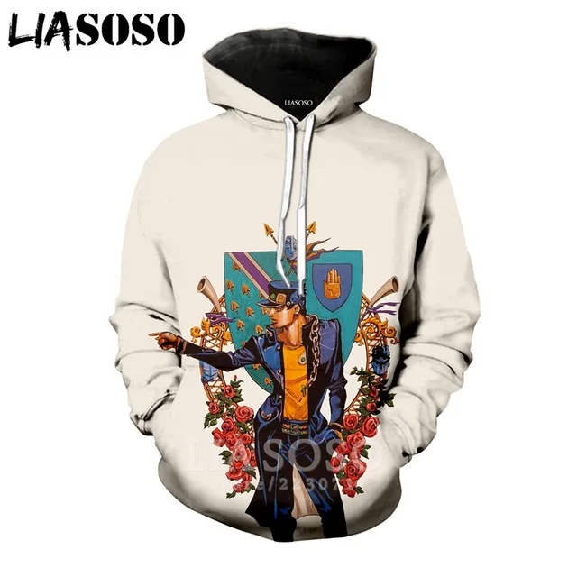 

LIASOSO Winter Men Women Kujo Jotaro Sweatshirt 3D Print Anime JoJo Bizarre Adventure Hoodies Long Sleeve Top Pullove