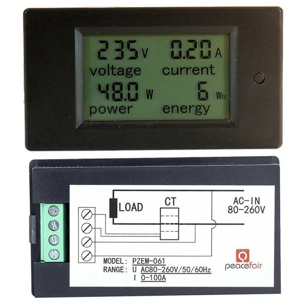 

Digital Multimeter AC Voltmeter 100A/80~260V Power Energy Voltmeter Ammeter Voltage Indicator Electric Tools Backlit Display