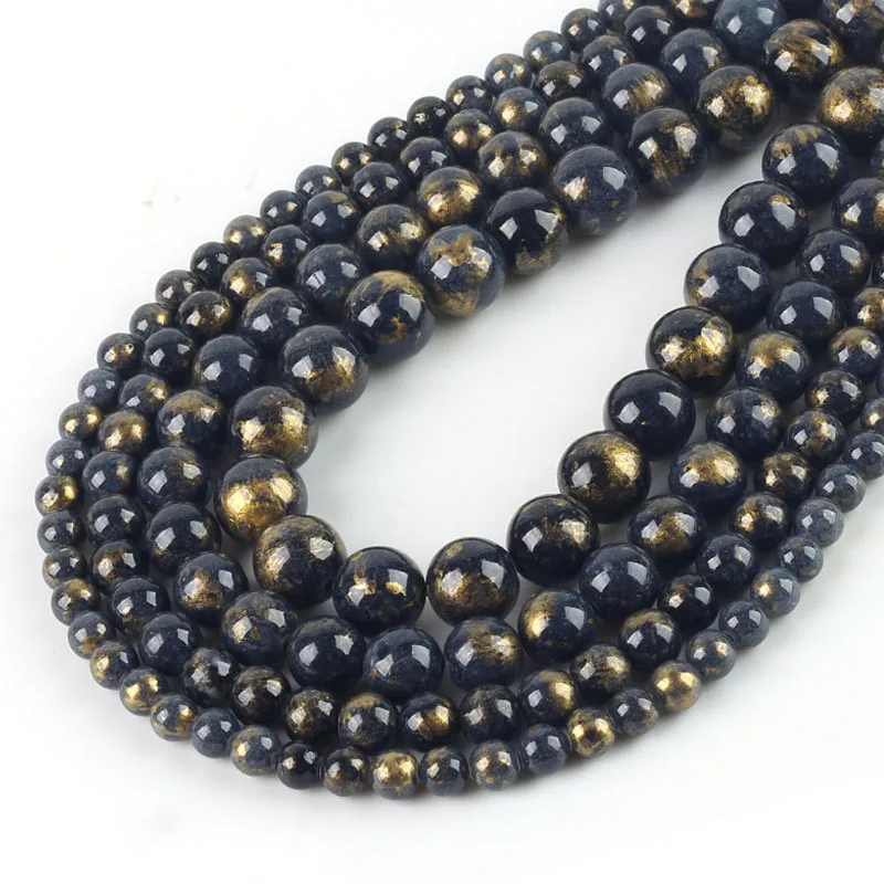 Оптовая продажа бусины из натурального камня черного и золотого цвета