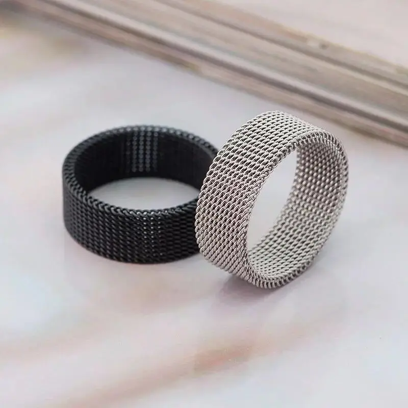 

2021 New Fashion Punk8mm Wide Stainless Steel Rings Titanium Couple Rings Deformable Mesh Men Wedding Gift Party Jewelry