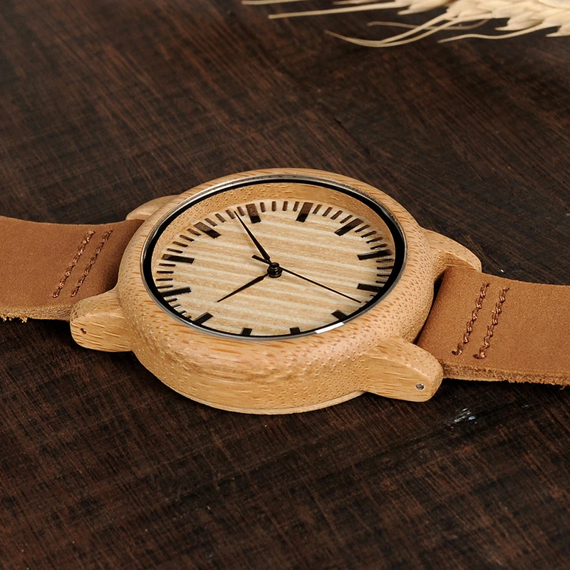Мужские деревянные кварцевые часы с бамбуковым ремешком и кожаным | Наручные