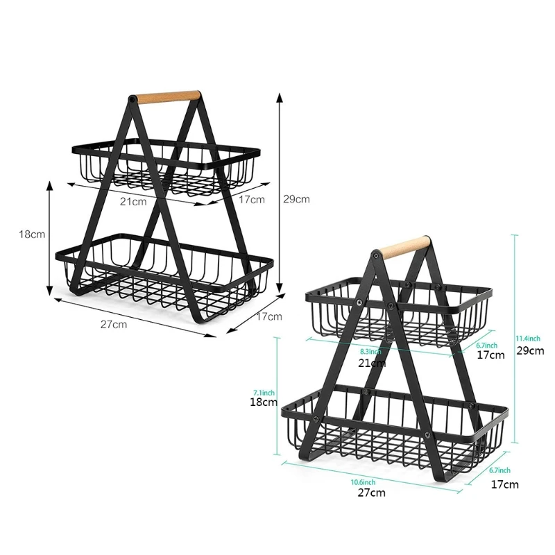 

2-Tier Metal Fruit Basket Portable Kitchen Storage Shelf Rack for Vegetables