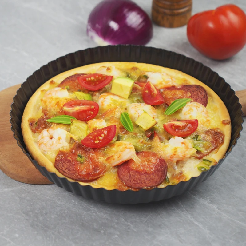 9'' Non Stick Flan Tin Tart Pie Pan Fluted Cake Baking Tray Loose Base Mold Round Oven Bread Pizza Kitchen Application |