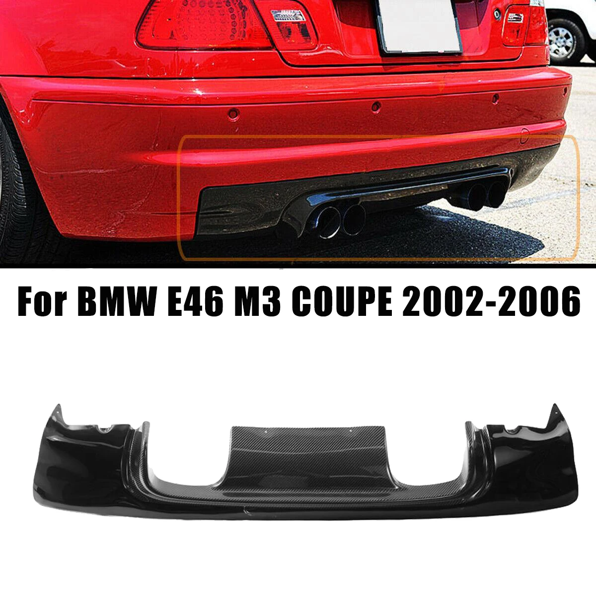 

For BMW 3 Series E46 M3 COUPE 2002-2006 Rear Bumper Diffuser Splitter Lip Carbon Fiber Black Look Rear Bumper Protection Guard