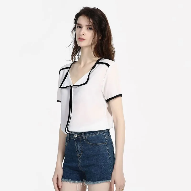 Женская шифоновая блузка с коротким рукавом Повседневная большого размера в