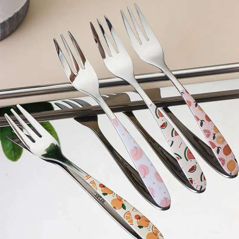 

Fruit Print 304 Stainless Steel Tableware Fork Household Cake Fruit Dessert Fork Tableware Metal Flatware Dinnerware