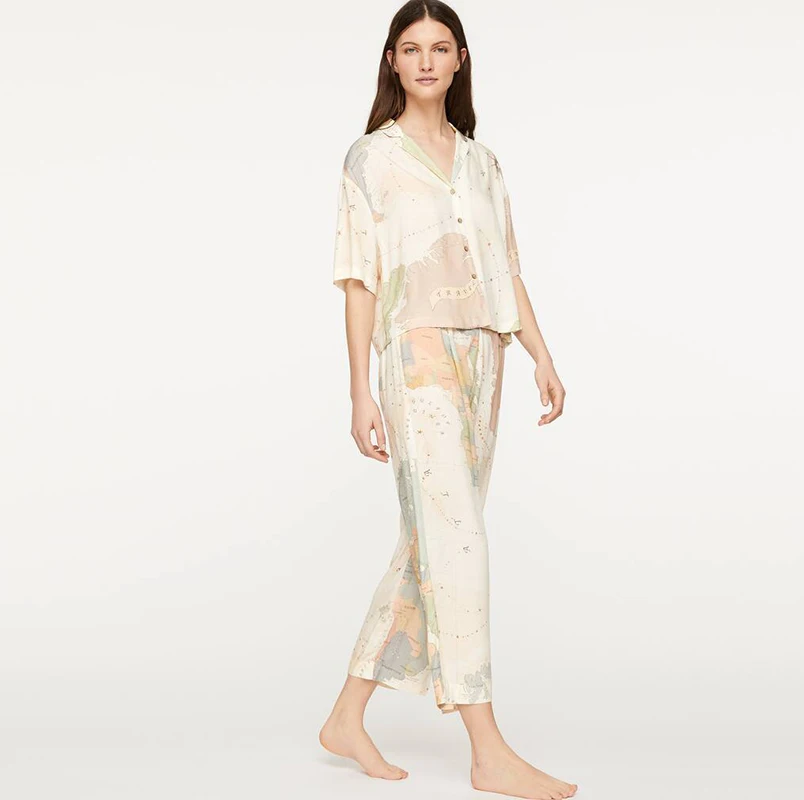 Женская Повседневная Пижама с принтом карты свободная рубашка коротким рукавом