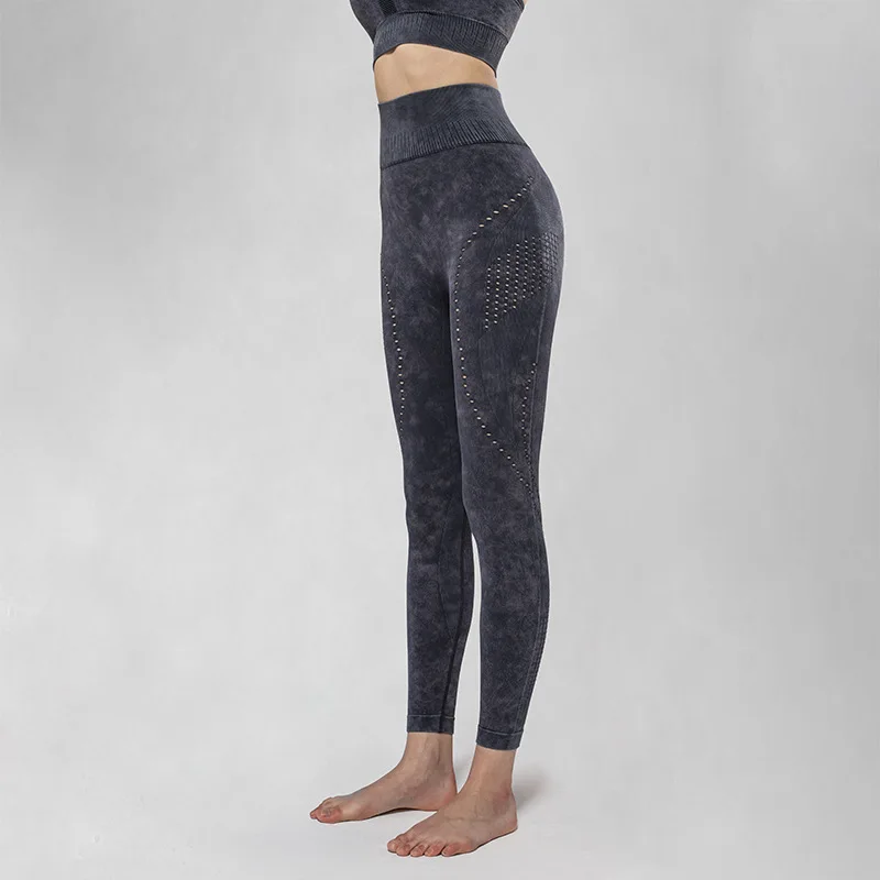 

Women Running Yoga Leggings High Waist Push Up Sports Fitness Pants Hollow Out Washed Slim Workout Gym Seamless Yoga Leggings