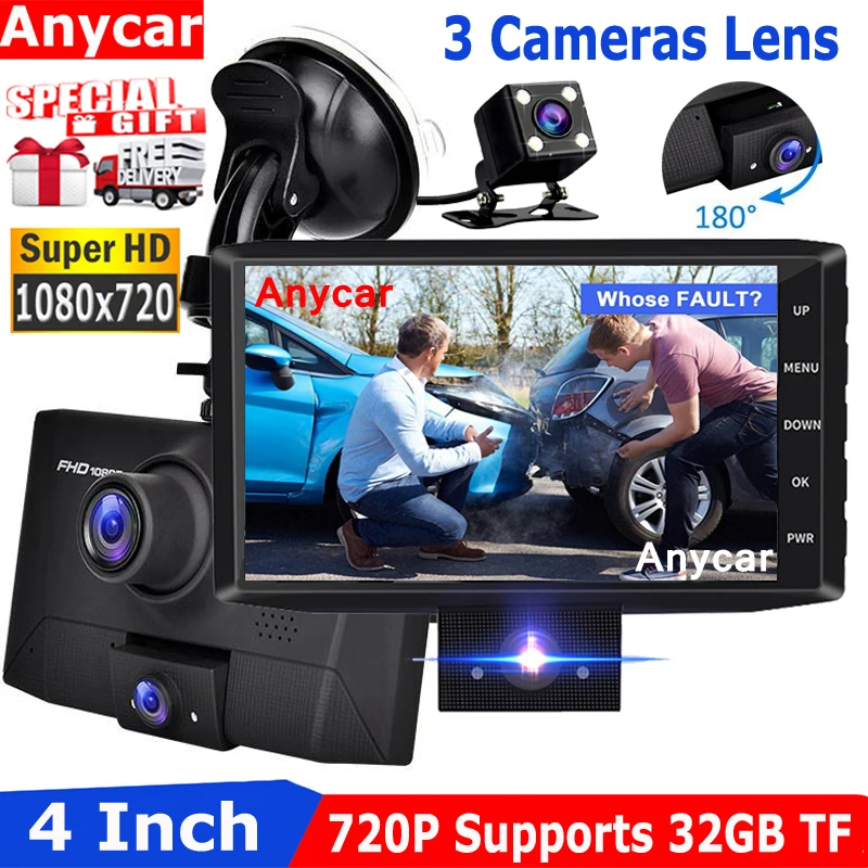 

Video Recorder Dash Cam Dvr Car Registrator Recorder Dash Camera Full HD 1080P 3 in 1 dash cam HD Dual Lens Dashcam 720P