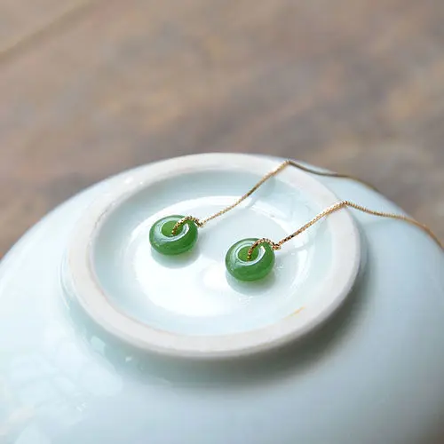 

Original Pure Natural Hetian Jade Peace Buckle Hanging Earrings Female Jasper Jade Eardrops Earrings S925 Sterling Silver Ear Li