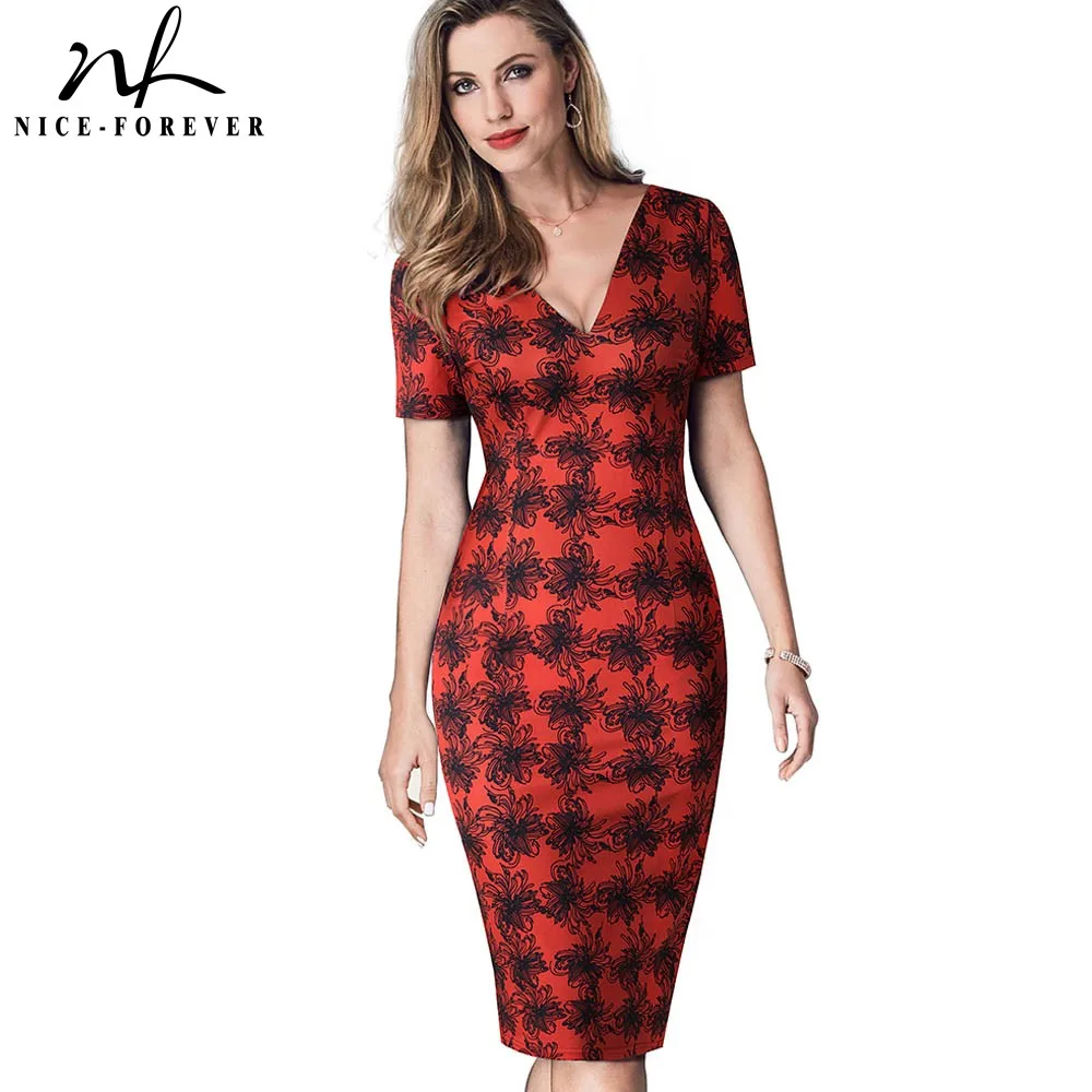 Женское винтажное деловое платье Nice forever элегантное и облегающее футляр для