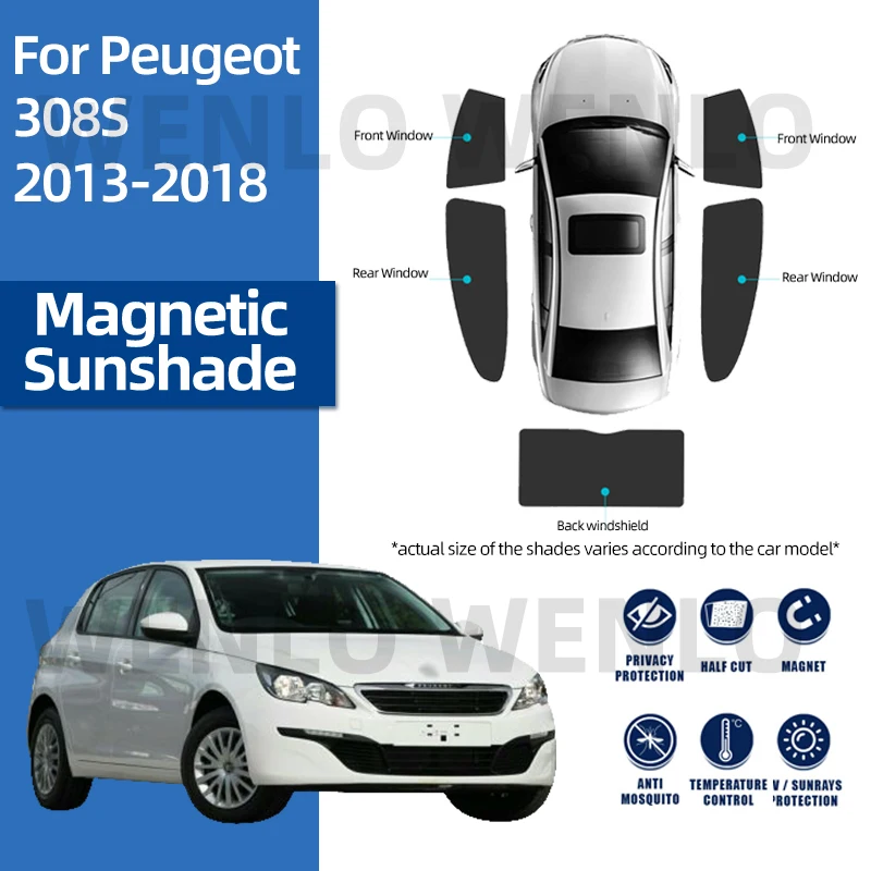 

For Peugeot 308S T9 2013-2018 Magnetic Mesh Car Glass Curtain Interior Sunshade Windscreen Sun Visor Windshield Net Window Shade