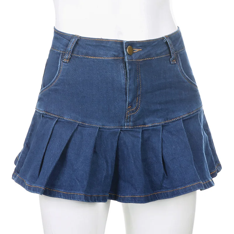 

Top women Short A-Line Denim Skirts For Women Streetwear Pockets Above Knee Skirt Harajuku Korean Sexy Mini Skirts Casual Clu