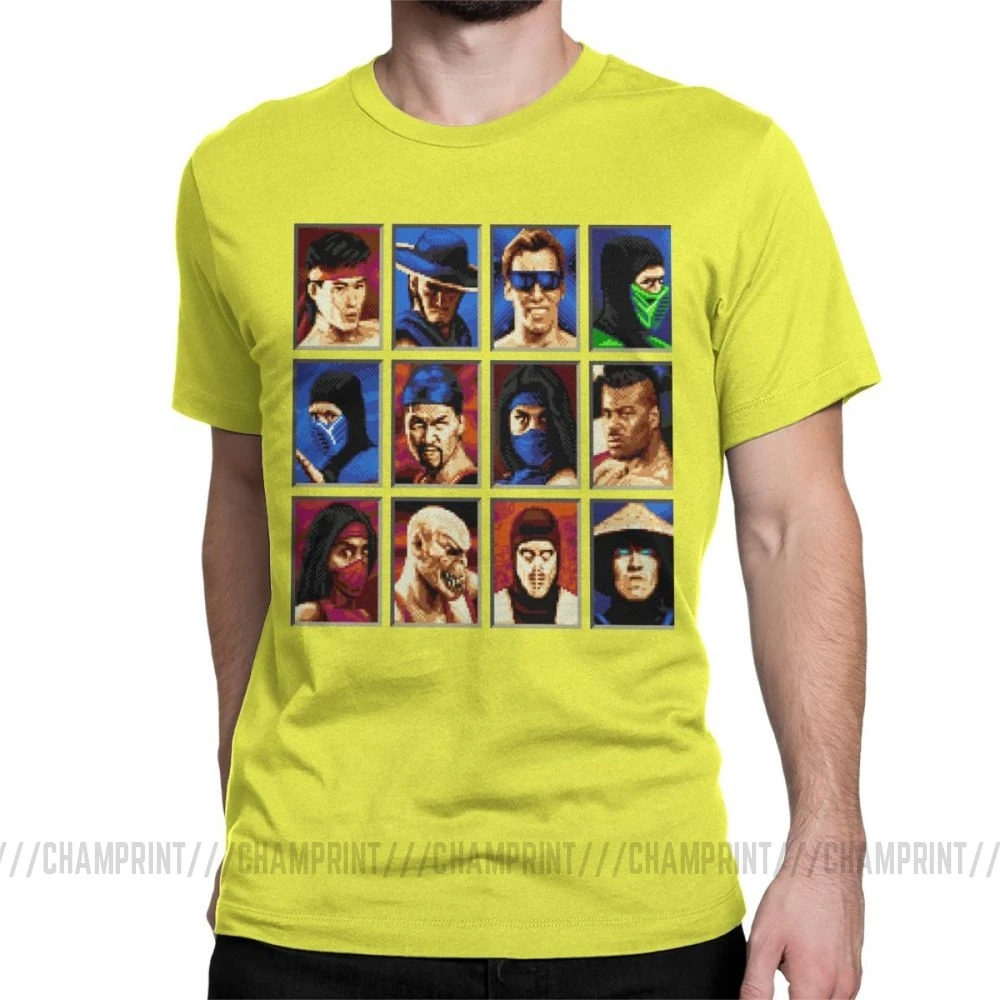 Винтажные футболки Mortal Kombat II Genesis Character выберите 16 Bit футболка Ретро геймер Коллаж футболки мужская хлопковая одежда для вечеринки - Цвет: Цвет: желтый