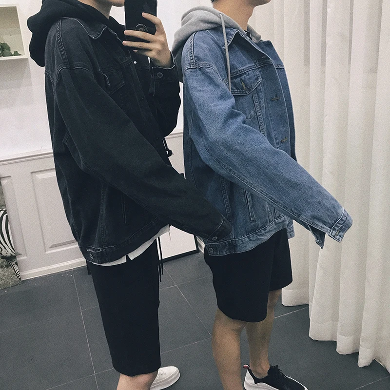 Джинсовая куртка мужская с капюшоном уличная спортивная одежда повседневные