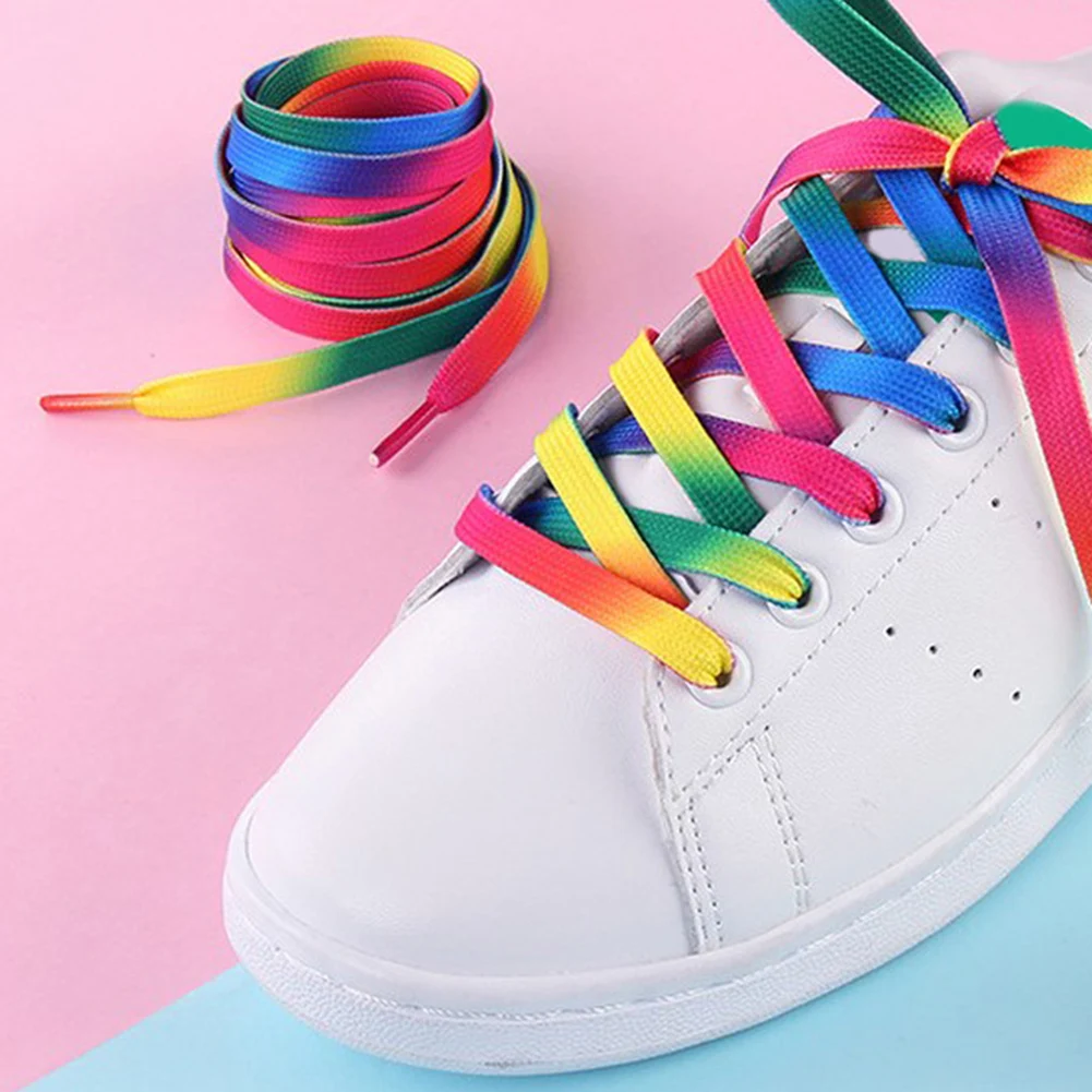 

Printed Shoelaces Flat Shoelaces For Women Men Decoration Pattern Colored Gradient White Shoes Laces Outdoor Sports Shoelace