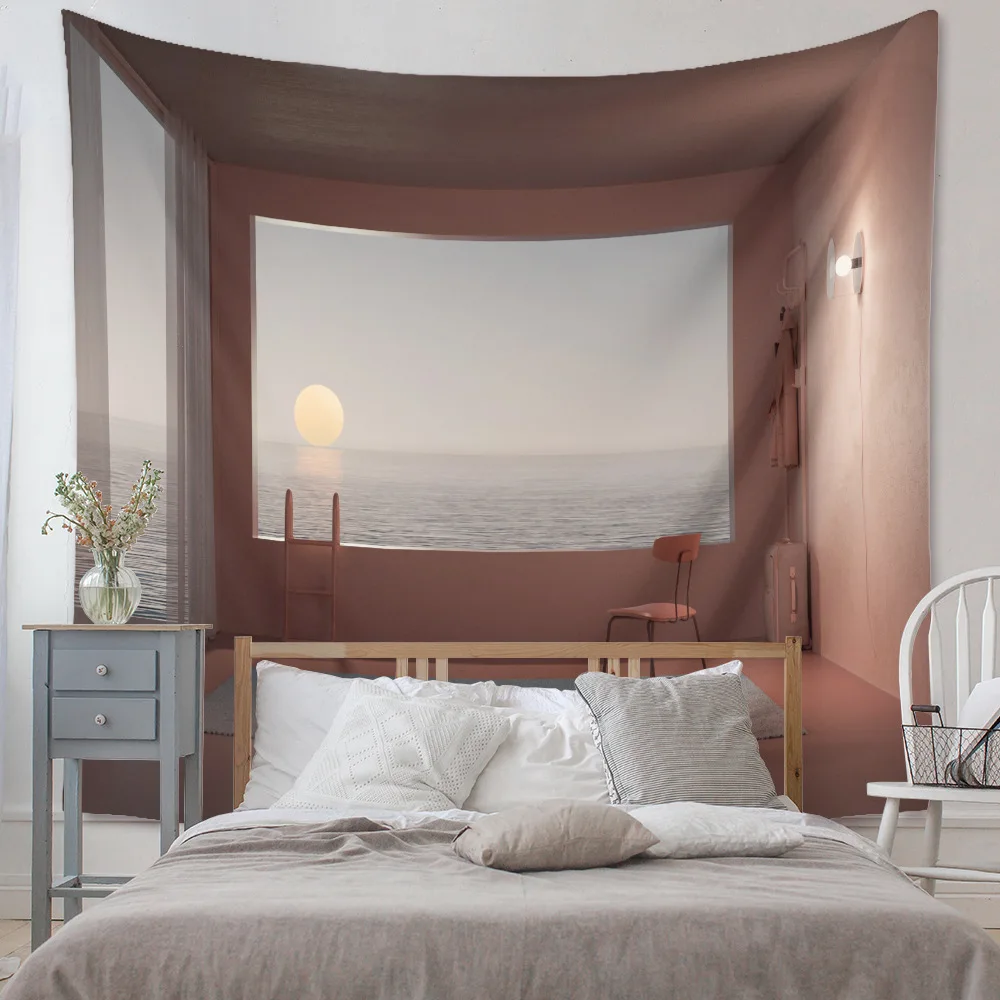 

Aesthetic Room Decor Room Wall Decor Window Printing Pattern Tapestry Home Decoration Ocean Window Tapestry Yoga Mat Blanket