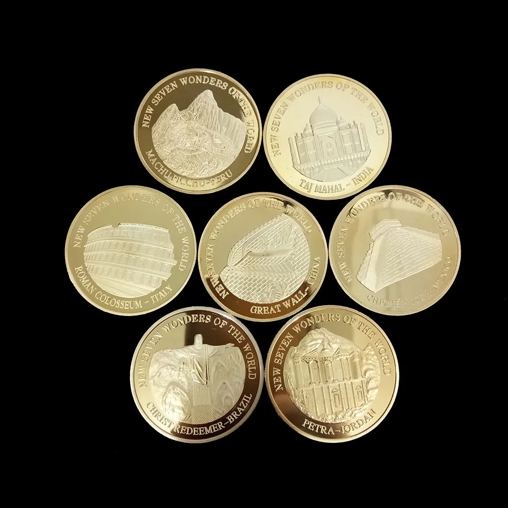 

Seven Wonders of The New World Commemorative Coins The Great Wall Petra Jordan Christ Statue In Rio De Janeiro Gold Plated Badge