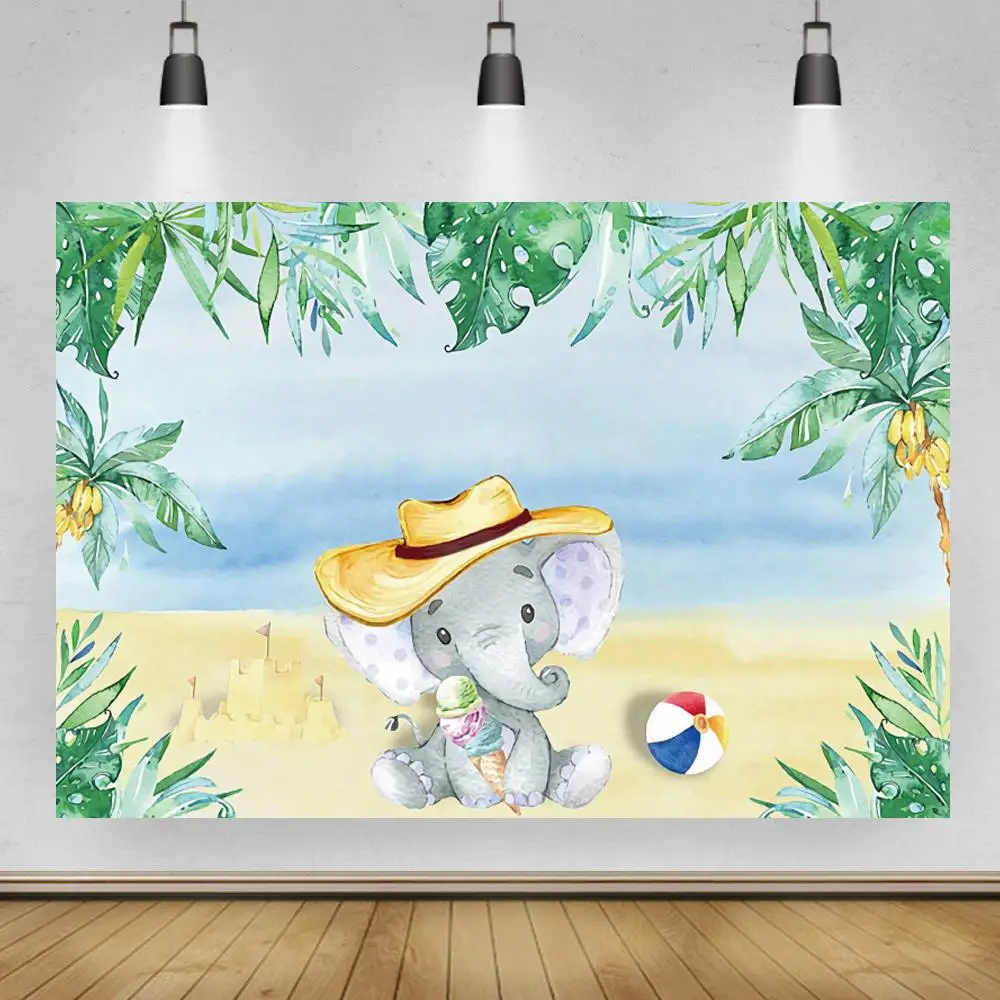 

Newborn Elephant Tropical Forest Party Baby Shower Photography Background Summer Beach Children Birthday Studio Photo Backdrop