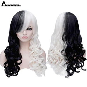 Женский многослойный синтетический парик Anogol, черно-белый, с боковой челкой, для косплея, для вечевечерние, Хэллоуина